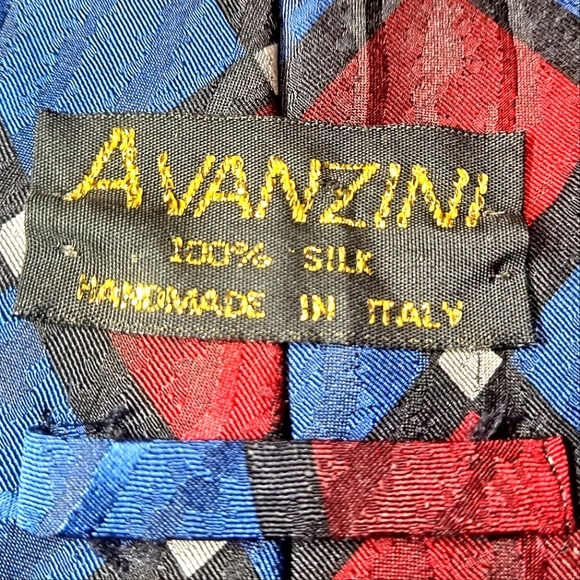 Avanzini 💯 Silk Designer Men's Necktie 58" x 3.75" Diamonds Blue/Red/Blk Italy - Picture 4 of 9